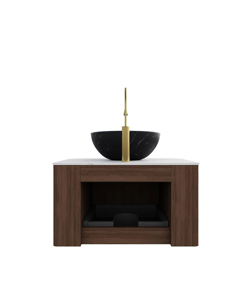 Sillysis Wall Mounted Bathroom Vanity with Ceramic Basin, Sintered Stone Countertop, Soft Close Drawer, Pre-assembled