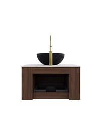 Sillysis Wall Mounted Bathroom Vanity with Ceramic Basin, Sintered Stone Countertop, Soft Close Drawer, Pre-assembled