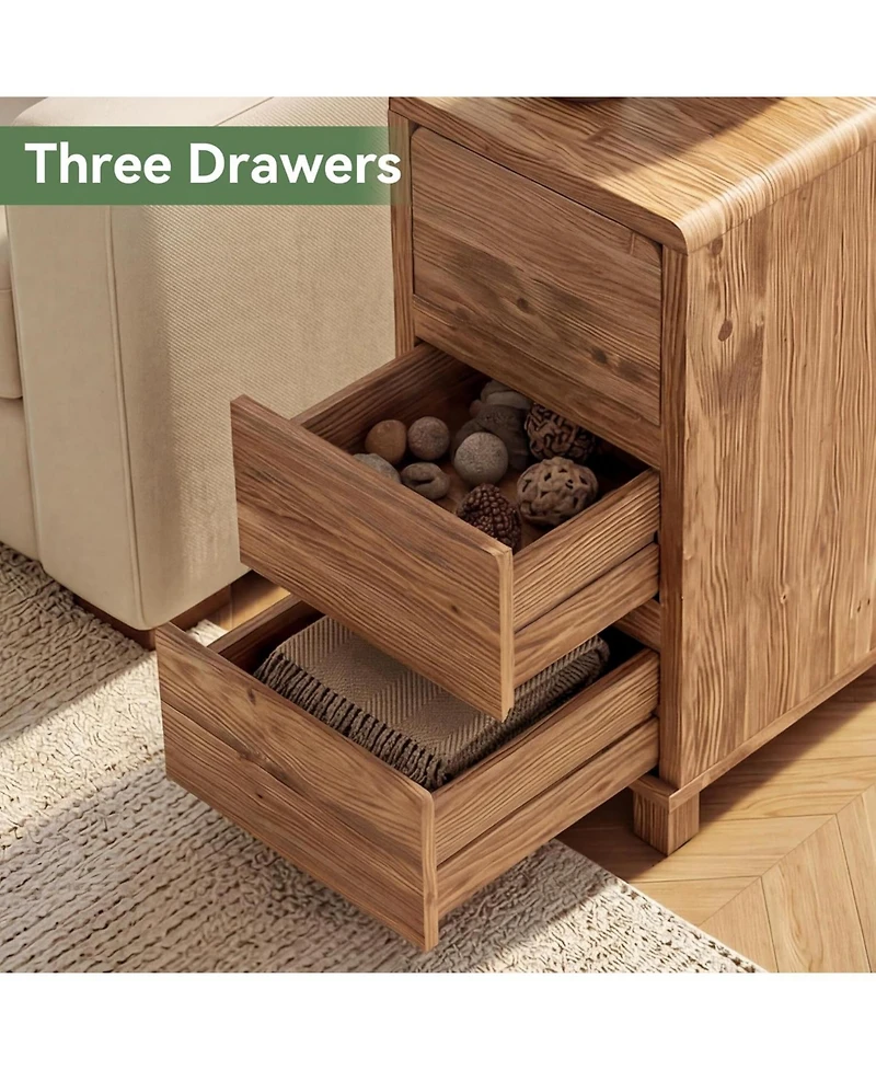 Tribesigns 3 Drawers Solid Wood Side End Table for Living Room