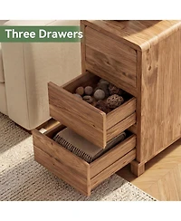 Tribesigns 3 Drawers Solid Wood Side End Table for Living Room