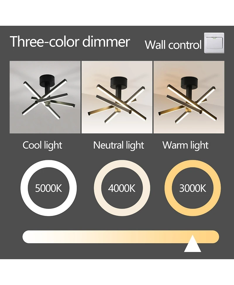 Midola 12 Inch Modern Led Ceiling Light, Geometric Starburst Design with Black Finish for Living Room, Bedroom, and Hallways