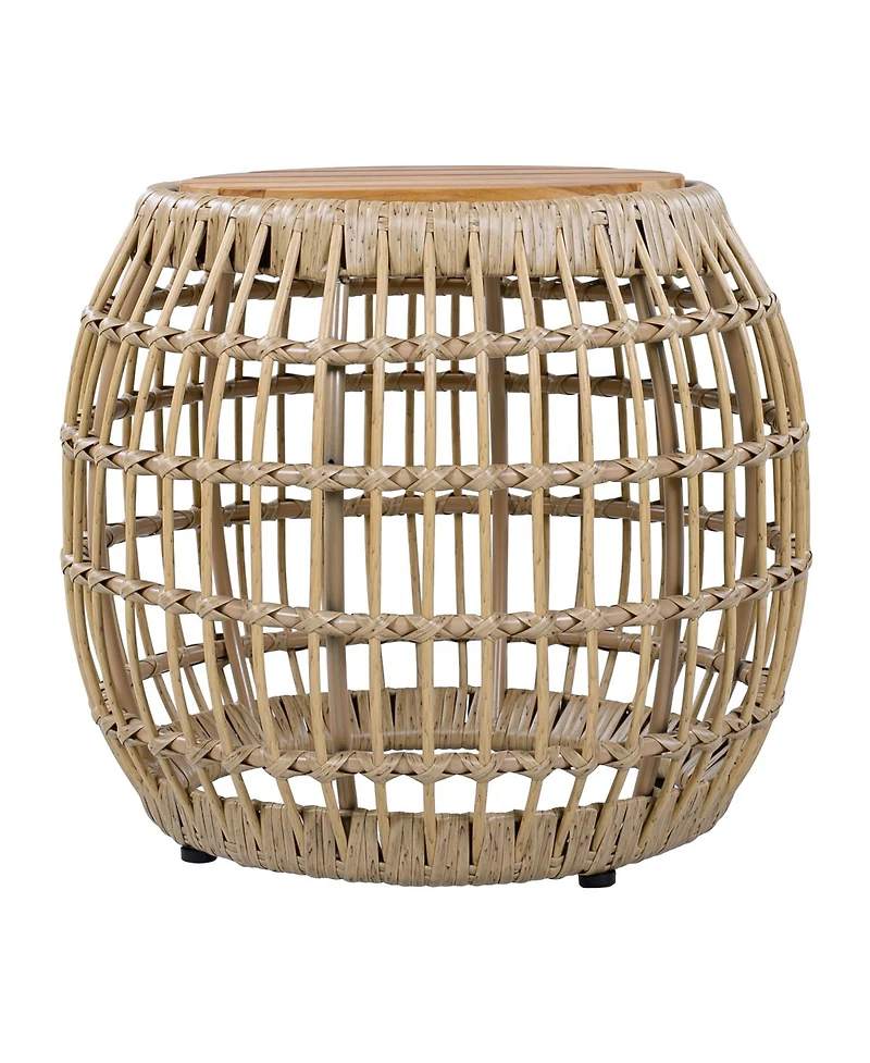 Streamdale Furniture Acacia Wood and Wicker Round Outdoor Side Table - 16.15"