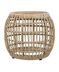 Streamdale Furniture Acacia Wood and Wicker Round Outdoor Side Table - 16.15"