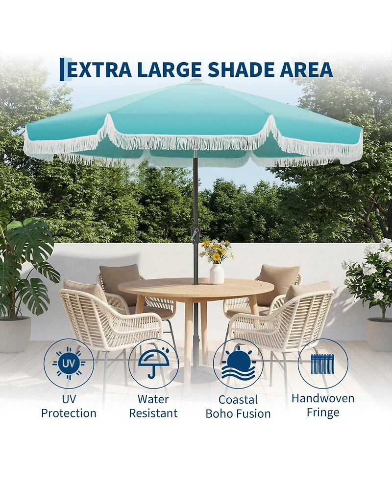 gaomon Patio Outdoor Table Umbrella with Retro Fringe with Crank Handle for Backyard, Pool, Camping
