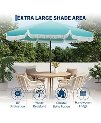 gaomon Patio Outdoor Table Umbrella with Retro Fringe with Crank Handle for Backyard, Pool, Camping