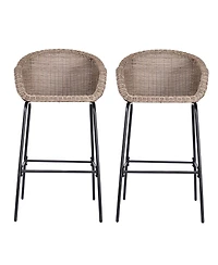 Streamdale Furniture Ladd Outdoor Metal Wicker Barstool, Light Faux Wicker, Set of 2