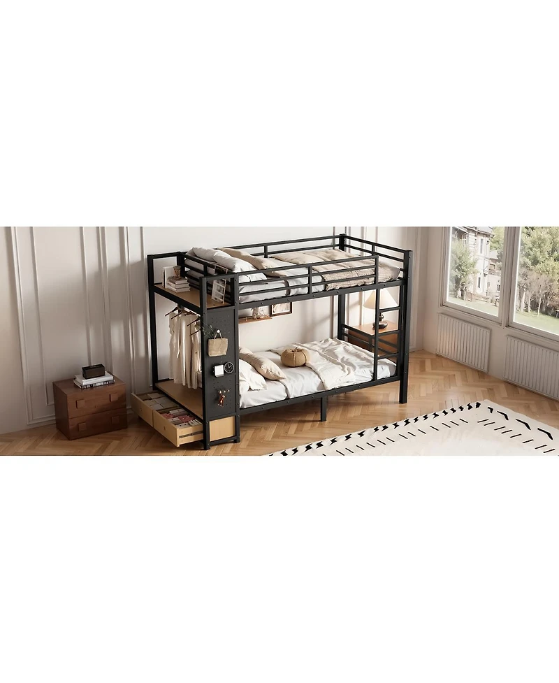 Streamdale Furniture Twin Xl Twin Xl Metal Bunk Bed with Storage, Drawers, and Pegboard