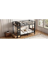 Streamdale Furniture Twin Xl Twin Xl Metal Bunk Bed with Storage, Drawers, and Pegboard