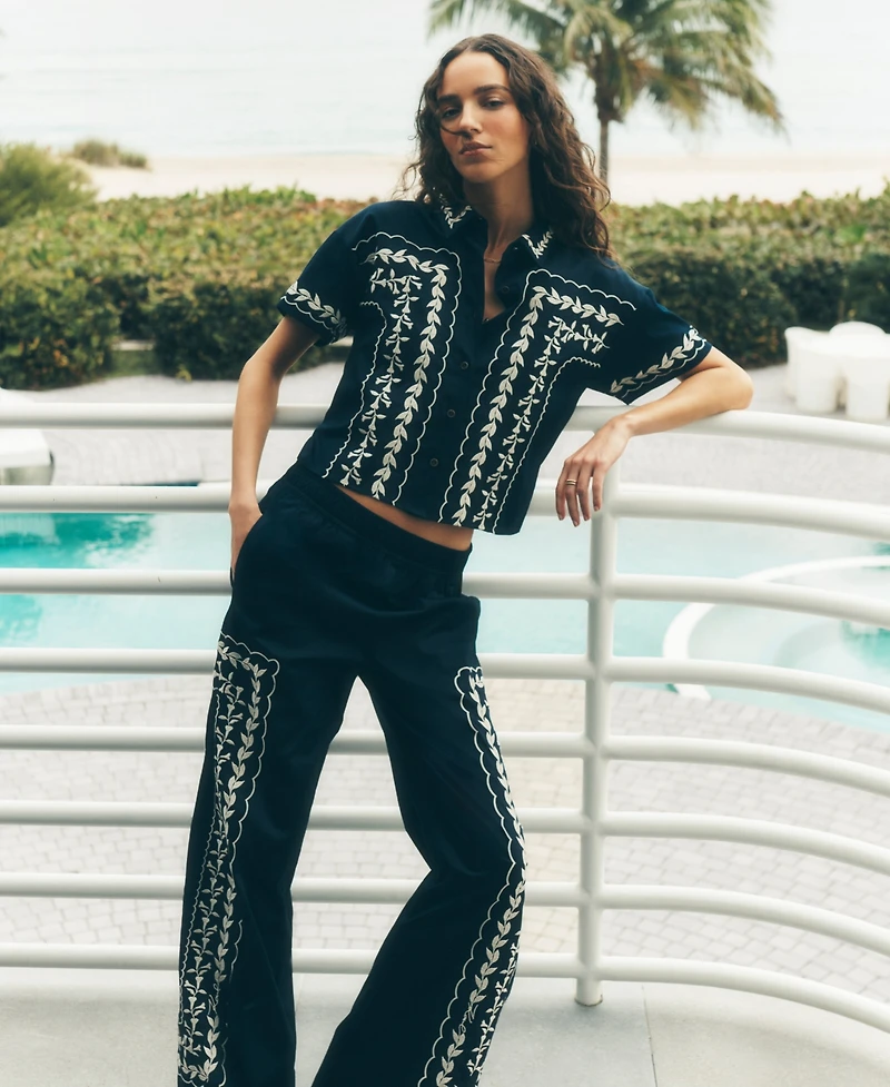 Karl Lagerfeld Paris Women's Mid-Rise Embroidery Pants