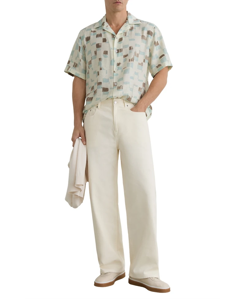 Reiss Men's Vespucci Brushstroke-Print Cuban-Collar Shirt