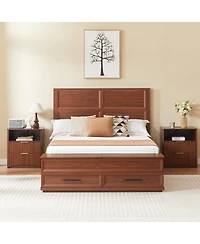 Streamdale Furniture Queen Bed with 3D Geometric Headboard, Storage Bench and 4 Drawers