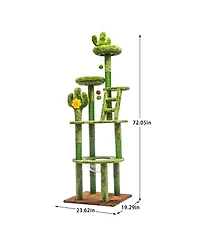 Streamdale Furniture 72in Cactus Cat Tree With Transparent Capsule, Scratching Posts And Perches