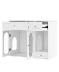 Streamdale Furniture Cat Litter Box Enclosure With Led Light, Storage Drawers, And Acrylic Doors