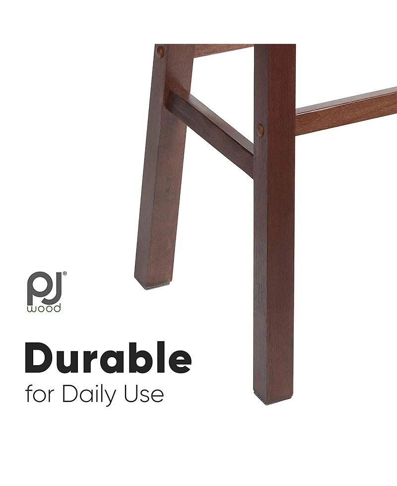 Pj Wood Classic Saddle Seat 24" Tall Kitchen Counter Stools, Walnut (Set of 4)