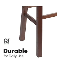 Pj Wood Classic Saddle Seat 24" Tall Kitchen Counter Stools, Walnut (Set of 4)