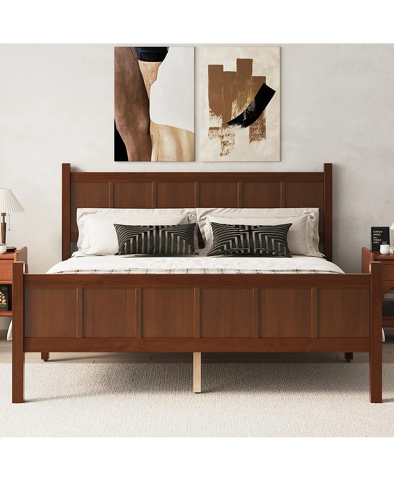 Streamdale Furniture Minimalist Queen Flat Panel Platform Bed with Wood Grain Finish