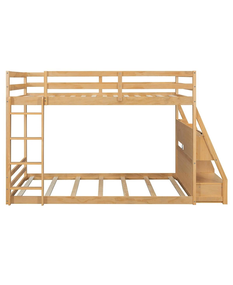 Streamdale Furniture Full Bunk Bed with Led Lights, Usb Ports, Storage Shelves and 2 Drawers