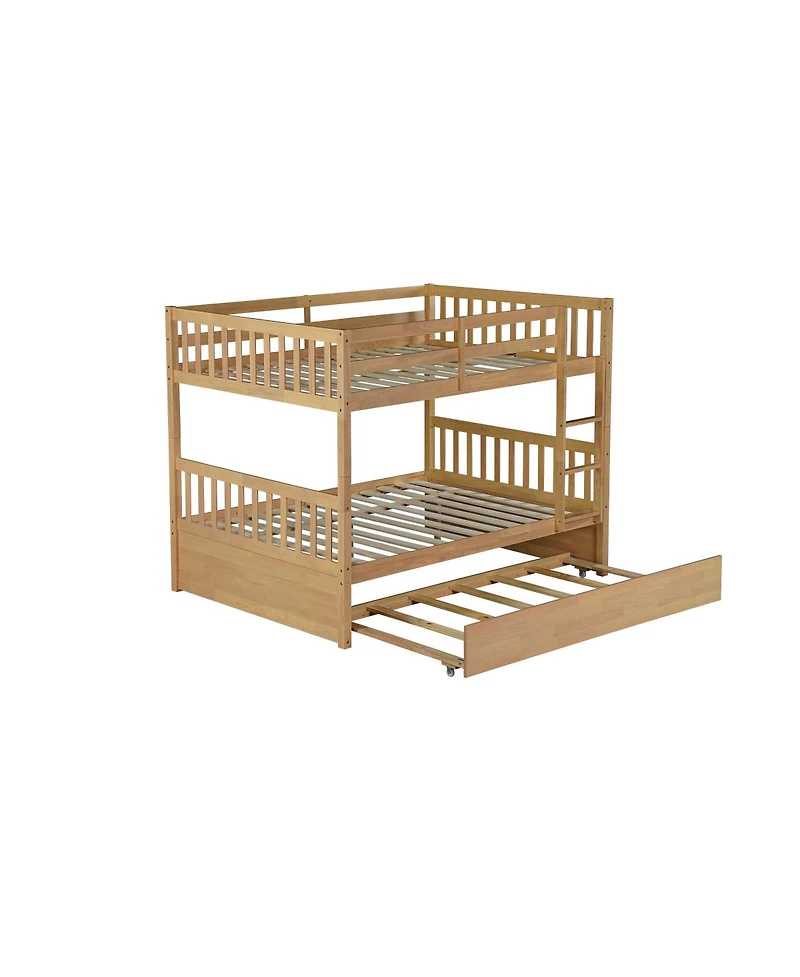 Streamdale Furniture Full Over Full Rubber Wood Bunk Bed with Trundle, Convertible to 2 Beds