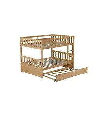 Streamdale Furniture Full Over Full Rubber Wood Bunk Bed with Trundle, Convertible to 2 Beds
