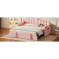Streamdale Furniture Upholstered Twin Daybed with Pop-Up Trundle, Usb Charging and Side Pockets