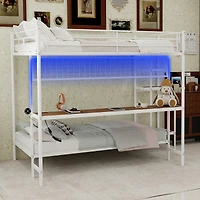Streamdale Furniture Full Over Twin Metal Bunk Bed with Desk and Led Lighting