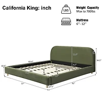 Streamdale Furniture California King Upholstered Velvet Bed Frame with Curved Headboard