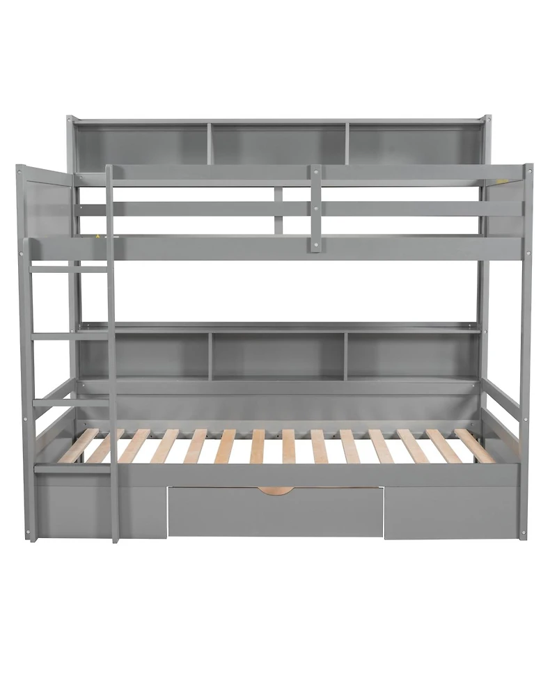 Streamdale Furniture Twin Bunk Bed with Built-in Shelves and Storage Drawer