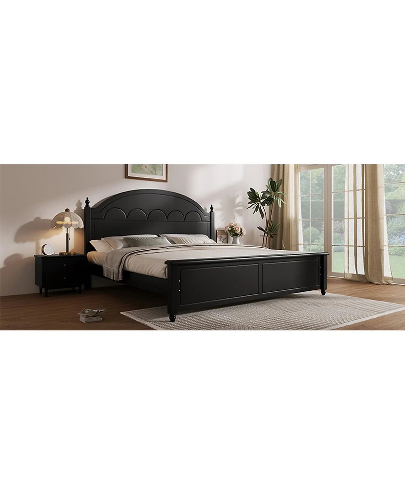 Streamdale Furniture Queen size Wooden Bed Frame with Arched Headboard and Classic Design