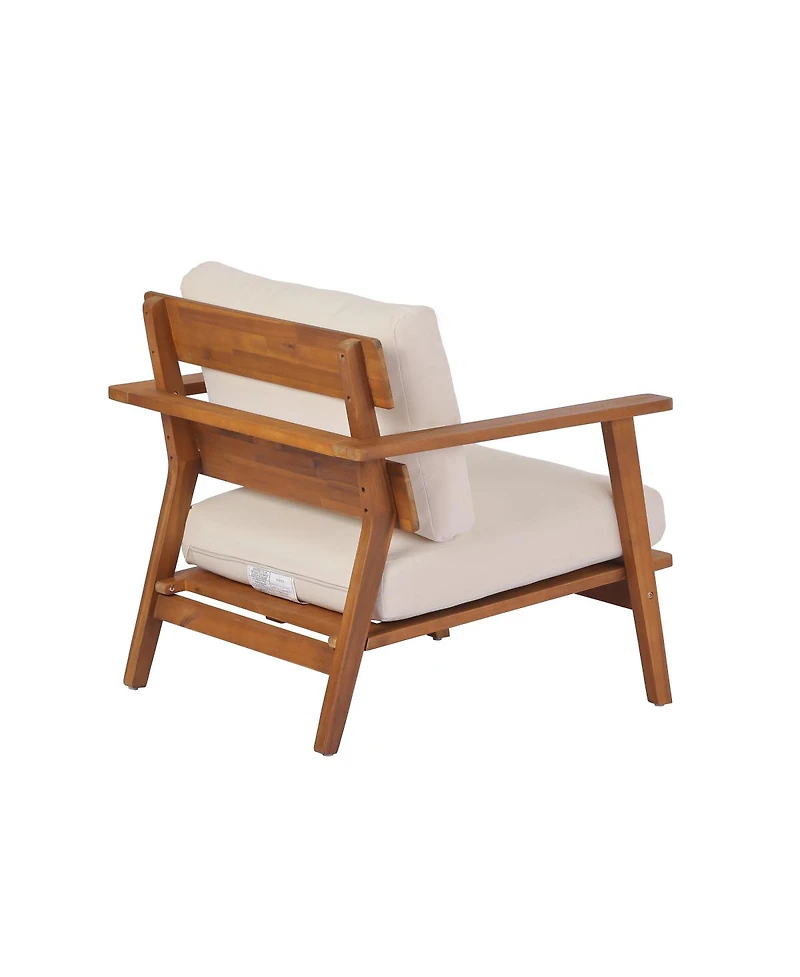 Streamdale Furniture Mid-Century Modern Acacia Wood Outdoor Club Chair with Cushions