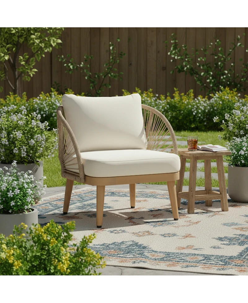 Streamdale Furniture Acacia Wood Outdoor Club Chair with Rope Accents and Weather-Resistant Cushion