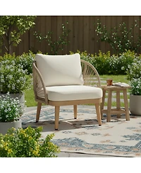 Streamdale Furniture Acacia Wood Outdoor Club Chair with Rope Accents and Weather-Resistant Cushion