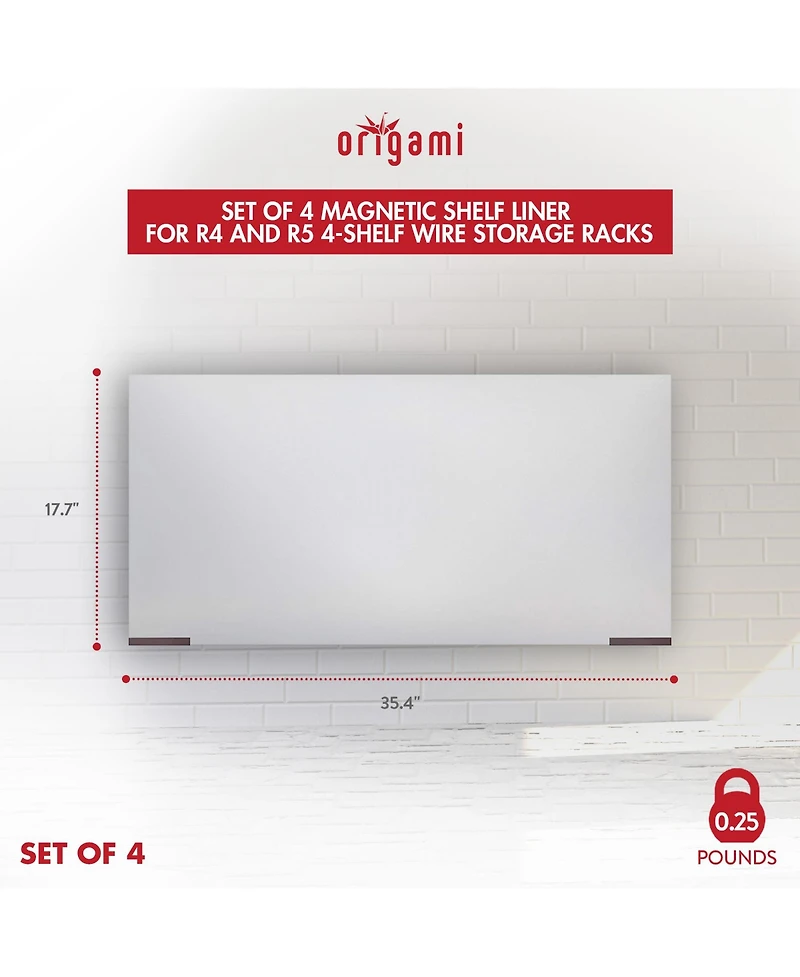 Origami Magnetic Wire Shelf Liners for R4/R5 Series Storage Racks, (Set of 4)