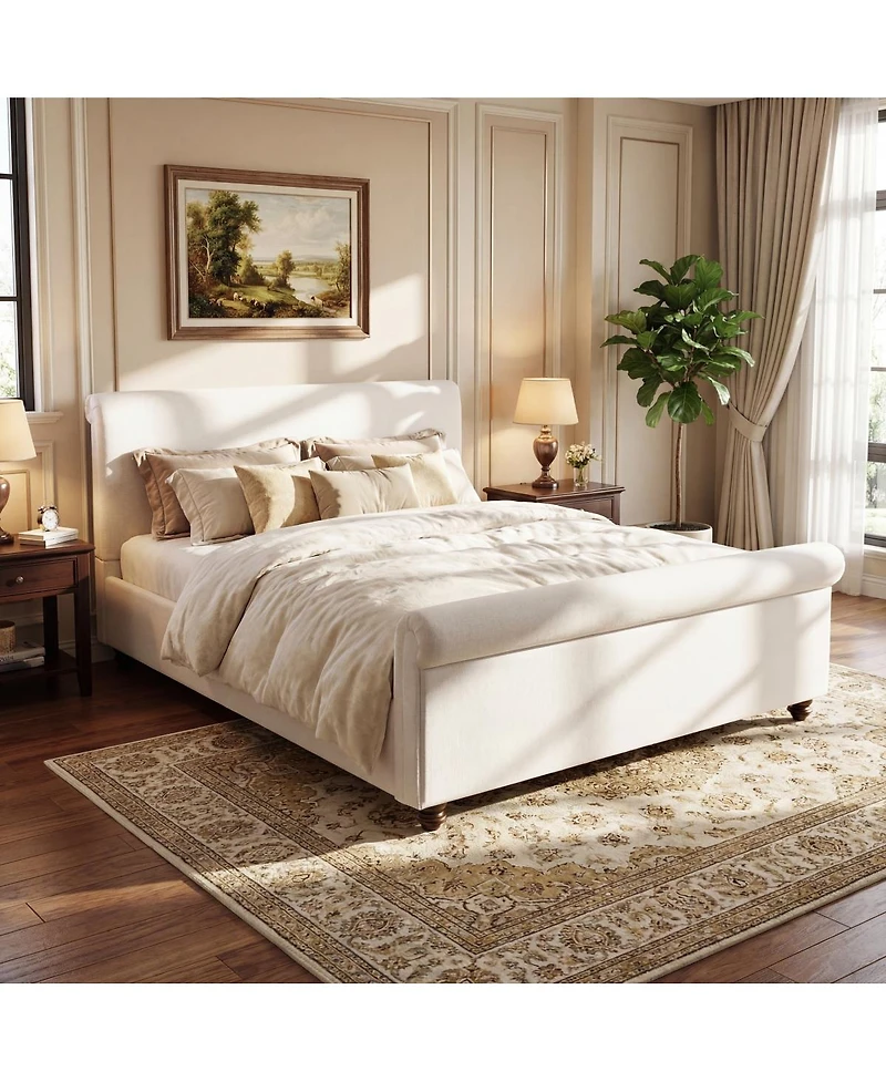 Streamdale Furniture Queen Size Upholstered Linen Bed Frame with Thick Headboard
