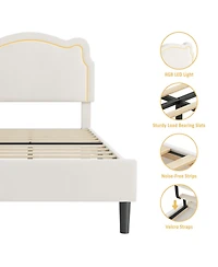 homfan Kids Upholstered Platform Bed with Bear-Shaped Adjustable Headboard and Rgb Led Lights, App/Remote Control, No Box Spring Needed