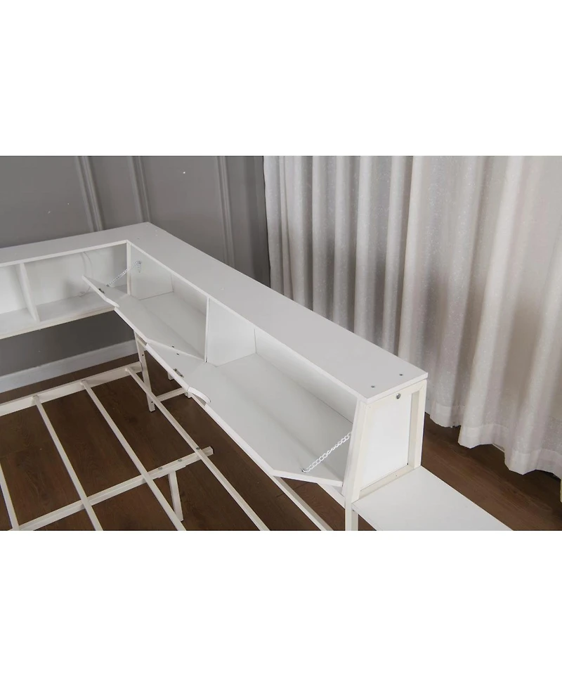 Streamdale Furniture Full Size Corner Bed Frame With Storage, Led Lights, And Charging Station