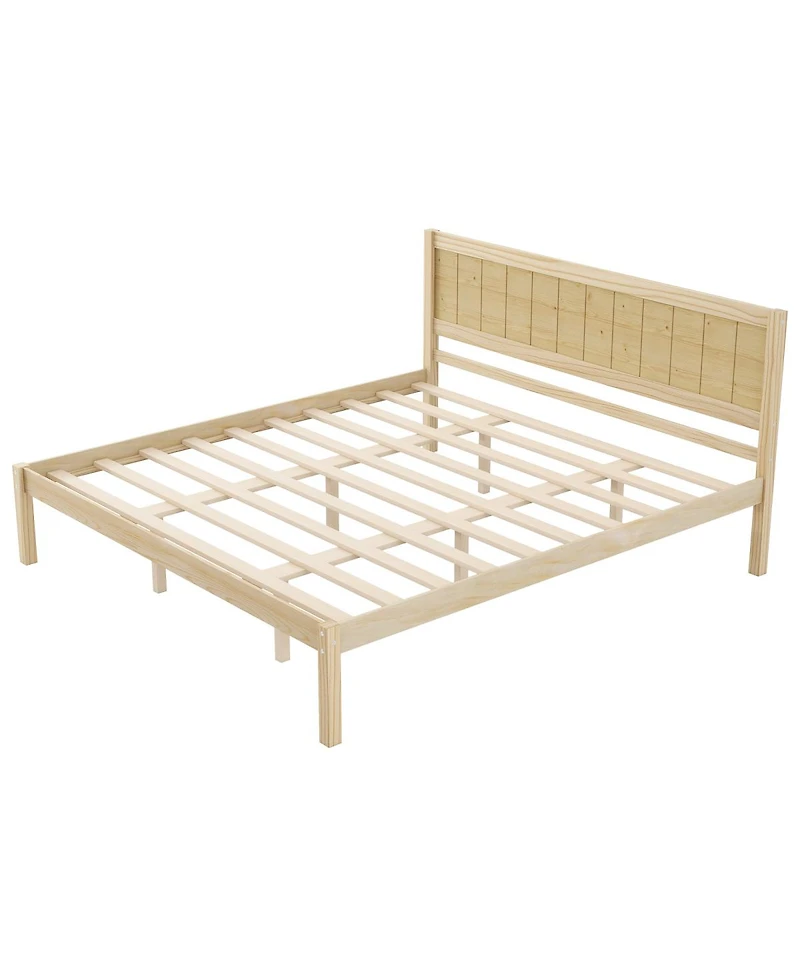 Streamdale Furniture King Wood Platform Bed Frame with Headboard, No Box Spring Needed