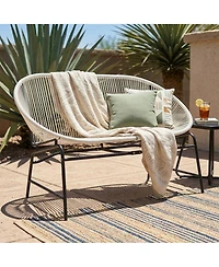 Streamdale Furniture Modern 2-Seater White Pe Rattan Loveseat with Black Iron Frame