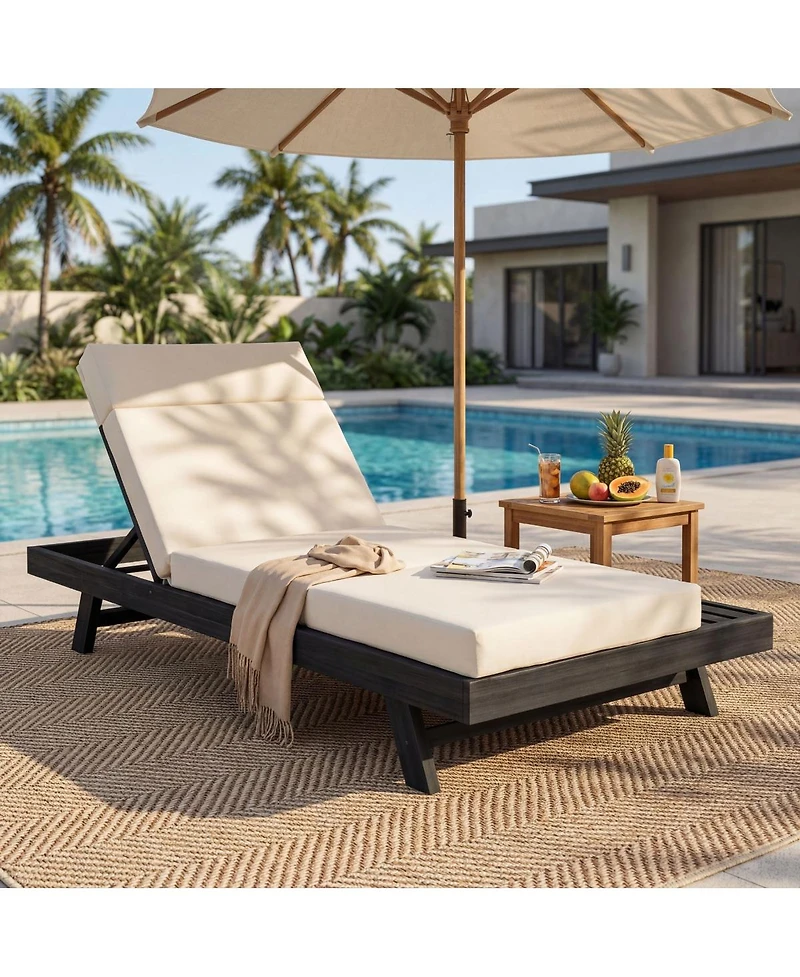 Streamdale Furniture Acacia Wood Lounge Chaise Set with Water-Resistant Cushions