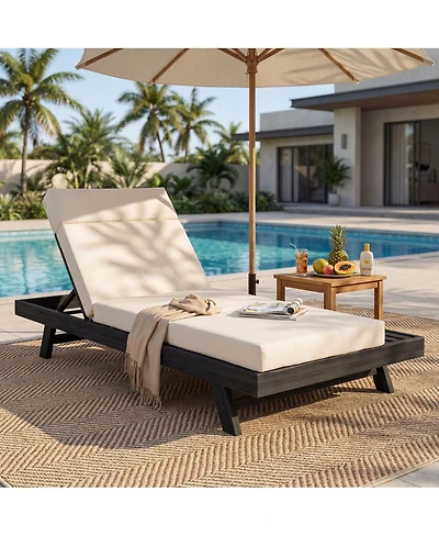 Streamdale Furniture Acacia Wood Lounge Chaise Set with Water-Resistant Cushions