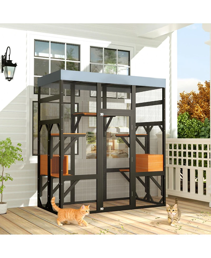 Streamdale Furniture Large Outdoor Cat Enclosure With 5 Platforms And 2 Napping Houses