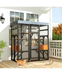 Streamdale Furniture Large Outdoor Cat Enclosure With 5 Platforms And 2 Napping Houses