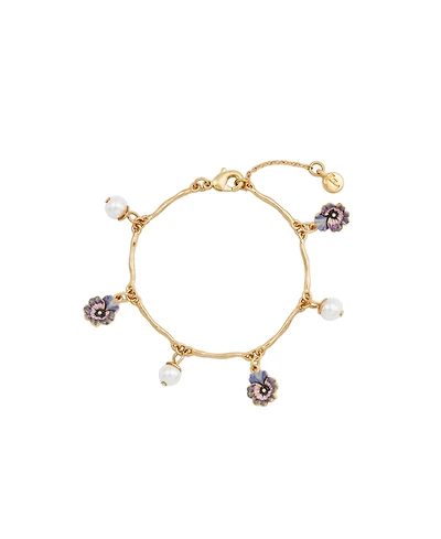 Fable England Gold Pansy and Pearl Charm Bracelet