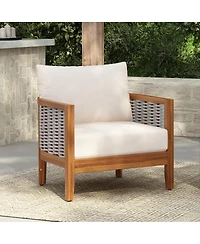 Streamdale Furniture Outdoor Woven Rope Armchair with Acacia Wood Frame and Cushions