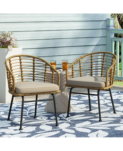 Streamdale Furniture Modern Wicker Tub Chair Set with Water-Resistant Cushions - 2-Piece Set