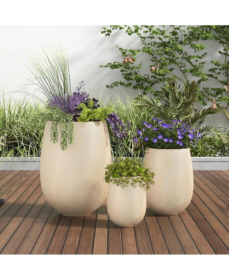 Asagikoiai 3-Piece Mgo Planter Set with Drainage Holes, Outdoor Decorative Flower Pots