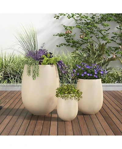 Asagikoiai 3-Piece Mgo Planter Set with Drainage Holes, Outdoor Decorative Flower Pots