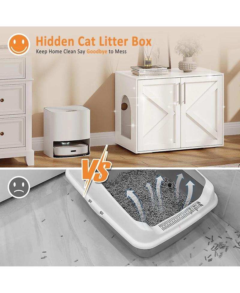 homfan Hidden Cat Litter Box Enclosure Furniture with Ventilation and Easy-Clean Doors, Multi-Use Tv Stand/Side Table/Coffee Table, Durable Wood