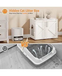 homfan Hidden Cat Litter Box Enclosure Furniture with Ventilation and Easy-Clean Doors, Multi-Use Tv Stand/Side Table/Coffee Table, Durable Wood