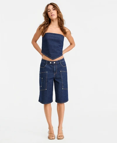 Bar Iii Women's Denim Cargo Shorts, Macy's Exclusive