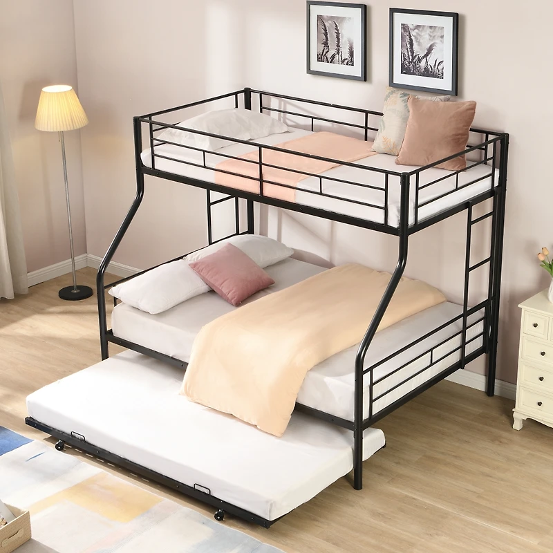Streamdale Furniture Twin Over Full With trundle Metal Bunk Bed , No Box Spring Needed, Easy Assemble